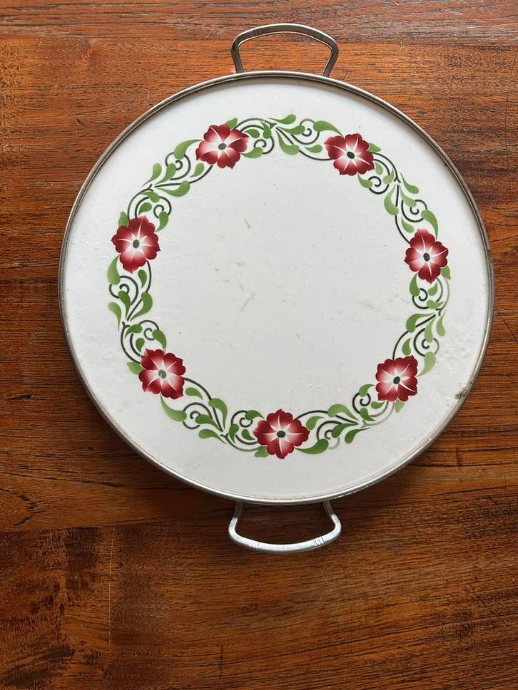Antiek Taartplateau met Bloemenmotief, Huis en Inrichting, Keuken | Servies, Gebruikt, Bord(en), Overige stijlen, Overige materialen