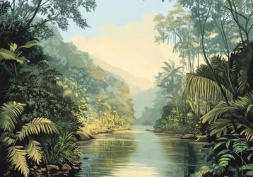 Jungle landschap fotobehang River, ook op maat, Muurdeco beschikbaar voor biedingen