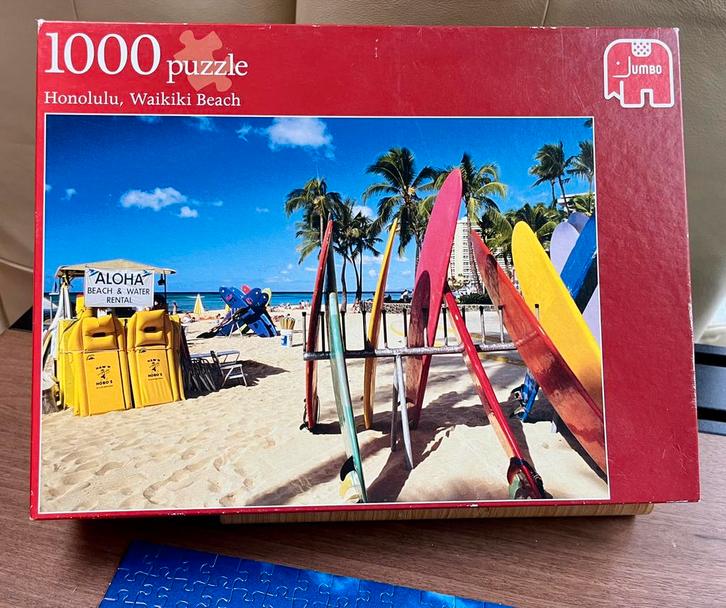 Honolulu strand. Jumbo 1000 st. 3+1 gratis, Hobby en Vrije tijd, Denksport en Puzzels, Zo goed als nieuw, Legpuzzel, 500 t/m 1500 stukjes