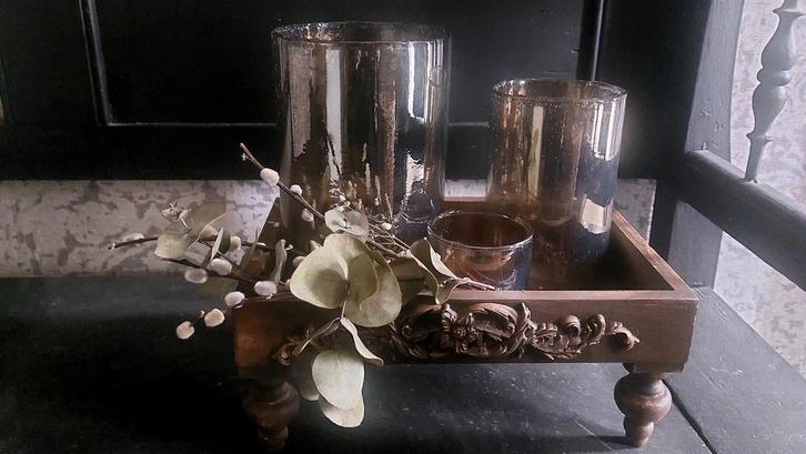 Windlichten op Sober Plateau, Huis en Inrichting, Woonaccessoires | Vazen, Zo goed als nieuw, Overige kleuren, Minder dan 50 cm