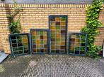 Prachtige set oude glas-in-loodramen – 4 stuks, compleet, Ophalen of Verzenden, Zo goed als nieuw, Gevelraam of Ruit, Minder dan 80 cm