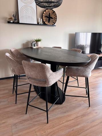 Hoge eettafel met gietijzeren onderstel en stoelen - 220x110