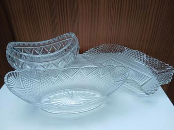 3 antieke schaaltjes kristal glas, in één koop of apart beschikbaar voor biedingen