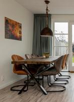 Robuuste industriële eettafel met 6 stoelen - complete set, Ophalen, 200 cm of meer, 50 tot 100 cm, Zo goed als nieuw