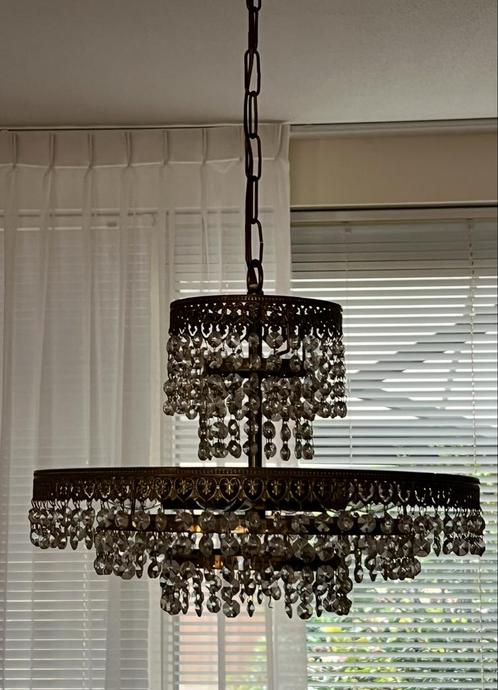 Vintage Kroonluchter met Kristallen, Huis en Inrichting, Lampen | Kroonluchters, Gebruikt, Metaal, Ophalen
