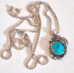 Prachtige zilveren ketting met hanger met turquoise steen., Ophalen of Verzenden