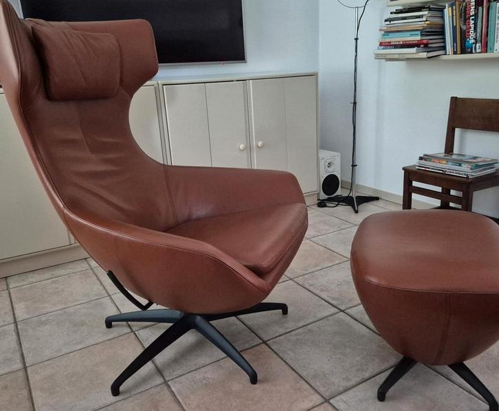 Leolux Caruzzo design relax fauteuil cognac kastanje kleur, Huis en Inrichting, Fauteuils, Zo goed als nieuw, Leer, Metaal, 50 tot 75 cm
