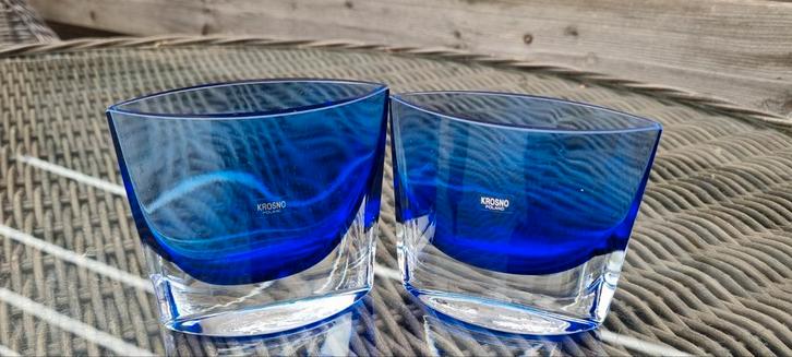 Krosno Polen Blauwe Glazen Vazen Set, Antiek en Kunst, Antiek | Glas en Kristal, Ophalen of Verzenden