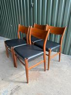 4 Pastoe Teak Skai Eetkamerstoelen SA10 Cees Braakman, Ophalen of Verzenden, Gebruikt, Zwart