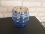 oude koektrommel van blauw glas met metaal, Ophalen of Verzenden, Overige typen