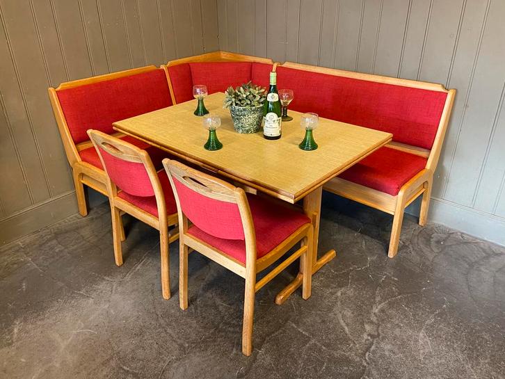 Echte Duitse eethoek Oostenrijkse zithoek eiken hoekset, Huis en Inrichting, Complete eetkamers, Zo goed als nieuw, 4 tot 6 stoelen