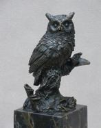Bronzen beeld Uil op Tak Natuur Vogel Kunst Cadeau Marmer, Verzenden