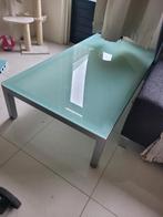 Lage tafel van glas en staal voor eetkamer of tuin, Tuin en Terras, Tuintafels, Ophalen, Zo goed als nieuw, Rechthoekig