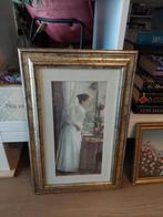 Mooie dame vintage schilderij met gouden lijst, Ophalen