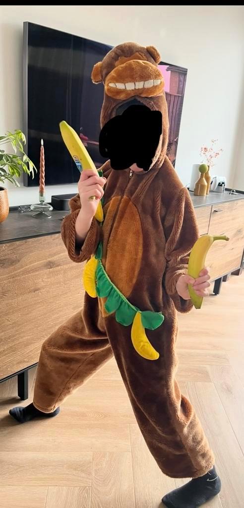 Carnavalspak Aap - Maat 134, Kinderen en Baby's, Carnavalskleding en Verkleedspullen, Zo goed als nieuw, Jongen of Meisje, 134 t/m 140