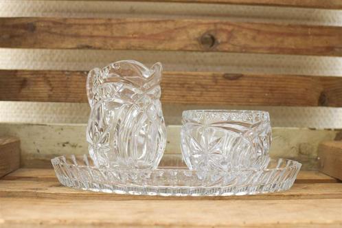3 delig Glazen Suiker en melkkannetje met schaaltje 45252, Huis en Inrichting, Keuken | Servies, Gebruikt, Schaal of Schalen, Overige stijlen