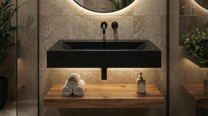 Luxe natuurstenen wastafel, Huis en Inrichting, Badkamer | Badkamermeubels, Nieuw, Wasbak of Wastafel, Minder dan 100 cm, 50 tot 100 cm