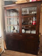 Buffetkast met glazen deuren, Huis en Inrichting, Kasten | Buffetkasten, Gebruikt, 200 cm of meer, Teakhout, 25 tot 50 cm