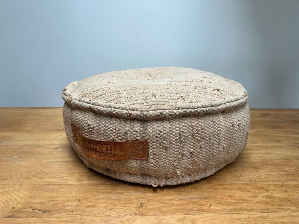 Grote ronde stevige beige LODSH poef.Stijlvol en comfortabel, Ophalen, Gebruikt, Bohemian, 50 tot 75 cm