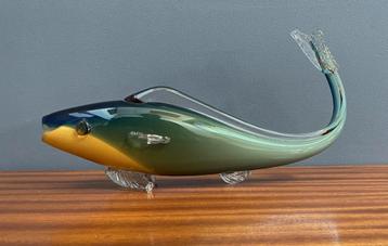 50 jaren Grote vis mond geblazen glazen liggende geel blauw beschikbaar voor biedingen