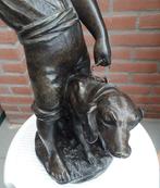 zamak beeld jongen met hond, Antiek en Kunst, Antiek | Koper en Brons, Ophalen