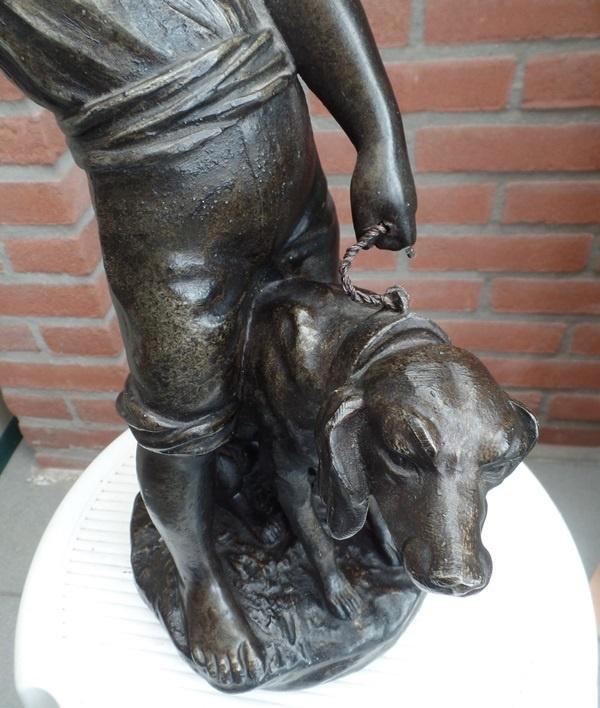 zamak beeld jongen met hond, Antiek en Kunst, Antiek | Koper en Brons, Ophalen