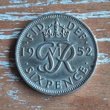 Verenigd Koninkrijk (UK) Sixpence 1952 George VI Zeldzaam beschikbaar voor biedingen