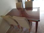 Kersenhouten Tafel + 4 Lederen Stoelen, Ophalen
