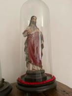 Antiek glazen stolp stolpen Jezus Christus Maria  religieus, Ophalen