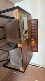 Eettafel met leren cognac kleur zit bank en 2 stoelen, Huis en Inrichting, Tafels | Eettafels, 200 cm of meer, Zo goed als nieuw