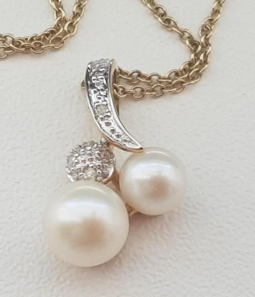 Prachtige gouden ketting met hanger parel diamant 14 karaats, Sieraden, Tassen en Uiterlijk, Kettingen, Zo goed als nieuw, Goud