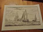 Oude prent van een turfschip in Amsterdam 37x24,5 cm, Ophalen of Verzenden