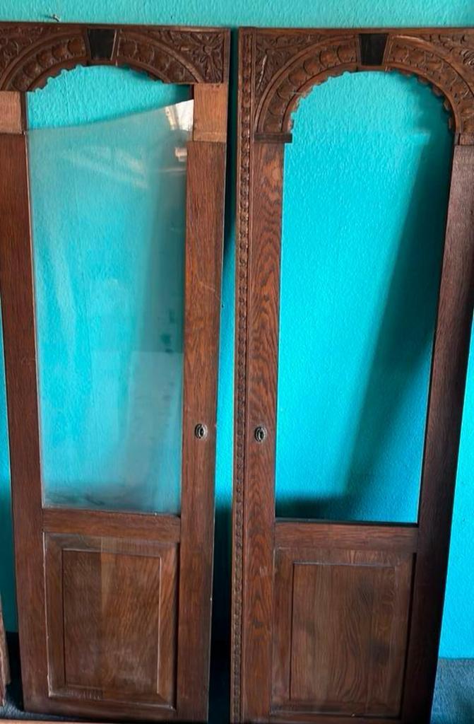 Antieke vitrinekastdeuren met elegante details, Doe-het-zelf en Verbouw, Hout en Planken, Plank, Overige houtsoorten, Minder dan 200 cm