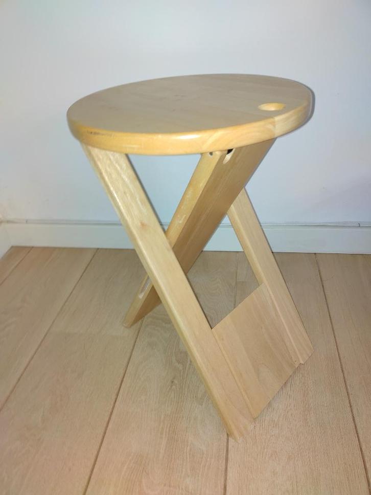 Vintage opklapbare massief beuken kruk Roger Tallon, Antiek en Kunst, Kunst | Designobjecten, Ophalen