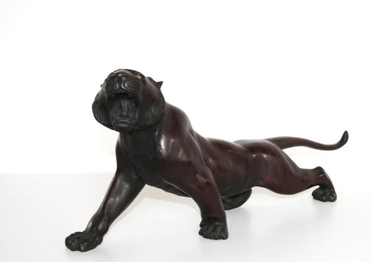 Groot Antiek Bronzen Okimono - Tijger - Meiji Periode - 52cm, Antiek en Kunst, Kunst | Niet-Westerse kunst, Ophalen of Verzenden