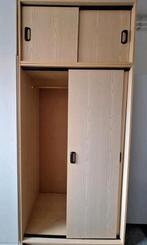 Houten kledingkast met schuifdeuren en opzetkast, Huis en Inrichting, Kasten | Kledingkasten, Ophalen, Gebruikt, Met hangruimte