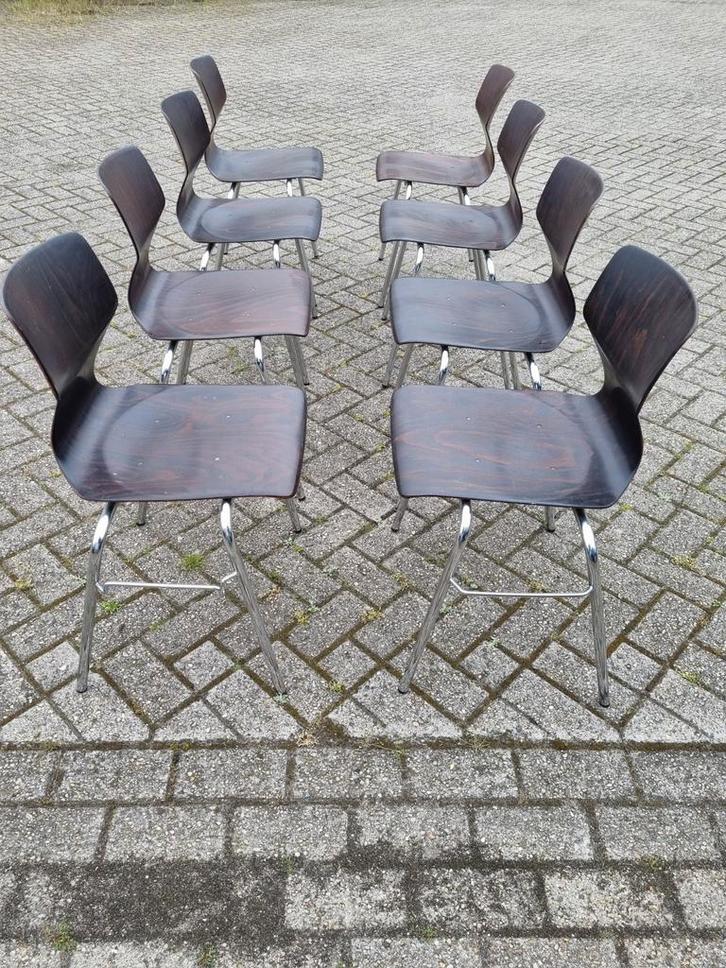 Flototto Stapelstoelen - Set van 6, Huis en Inrichting, Stoelen, Gebruikt, Vijf, Zes of meer stoelen, Hout, Metaal, Bruin, Ophalen