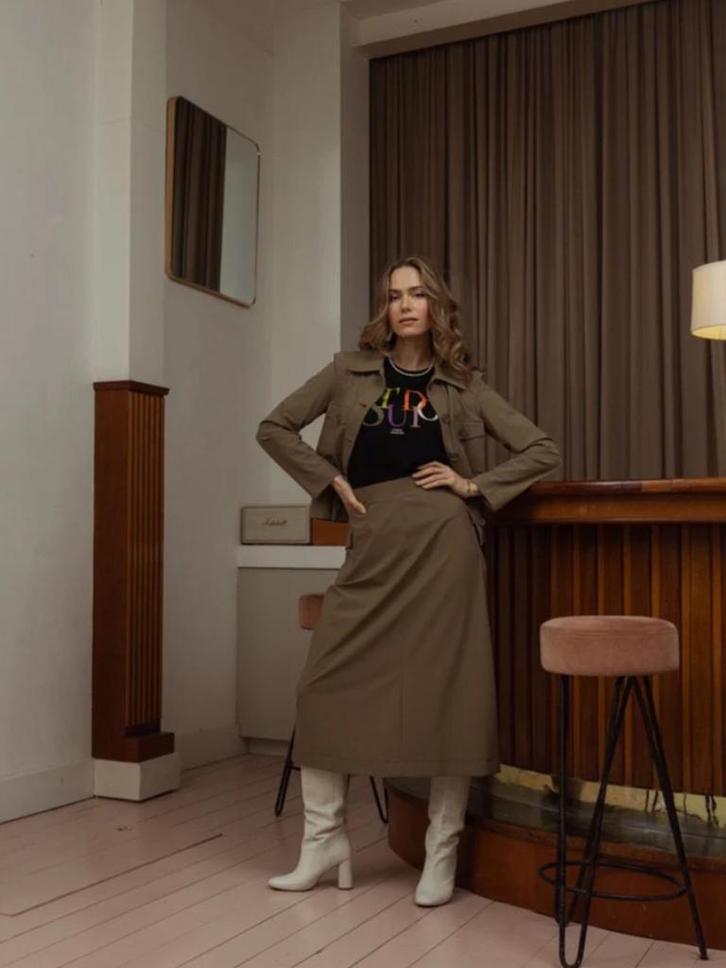 NIEUWE STUDIO ANNELOES ROK LEGERGROEN/KAKI MAAT 44, Kleding | Dames, Rokken, Nieuw, Maat 42/44 (L), Groen, Onder de knie, Ophalen of Verzenden