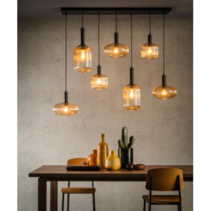 Lucide Moloto Hanglamp Amber 150x30cm, Huis en Inrichting, Lampen | Hanglampen, Zo goed als nieuw, Minder dan 50 cm, Glas, Ophalen