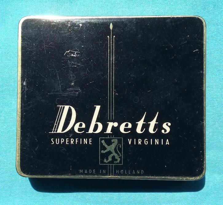 NEDERLANDS SIGARETTEN BLIKJE DEBRETTS SUPERFINE VIRGINIA, Verzamelen, Rookartikelen, Aanstekers en Luciferdoosjes, Gebruikt, Tabaksdoos of Verpakking