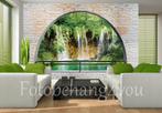 Steen Fotobehang 3D Waterval, waterval, doorkijk, palmboom, Verzenden, Minder dan 10 m², 3D, doorkijk, steen, natuur,