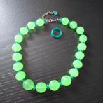 Opal/glas groen ketting en bijpassende ring, Ophalen of Verzenden, Zo goed als nieuw, Groen, Overige materialen