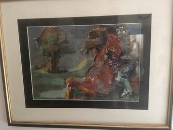 Jan Jonges expressionistische Gouache ruiter op paard beschikbaar voor biedingen