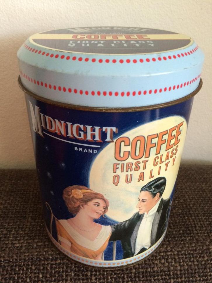 Midnight brand Coffee/koffie blik, Container Made in England, Verzamelen, Blikken, Gebruikt, Koffie, Douwe Egberts, Ophalen of Verzenden