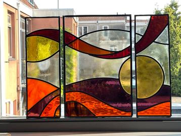 Glas in lood raam. Drie losse panelen. beschikbaar voor biedingen