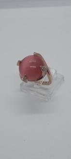 Zilveren ring rose goud met rose steen & zirkonia, Met edelsteen, Ophalen of Verzenden, Roze, Dame