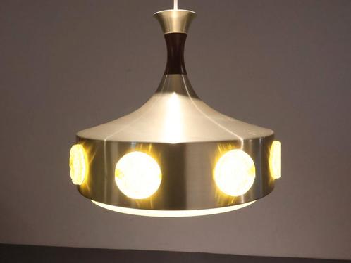 Deense vintage hanglamp, Huis en Inrichting, Lampen | Hanglampen, Gebruikt, Minder dan 50 cm, Glas, Metaal, Ophalen of Verzenden