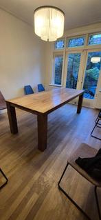 Teakhout eettafel + 6 kuipstoelen, Ophalen, Teakhout, 200 cm of meer, 50 tot 100 cm