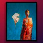 Abstract Schilderij met Bloem en Figuur, Antiek en Kunst, Kunst | Schilderijen | Klassiek, Ophalen of Verzenden