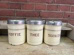 Bussenset koffie thee suiker creme emaille gouden bies, Antiek en Kunst, Antiek | Emaille, Ophalen of Verzenden